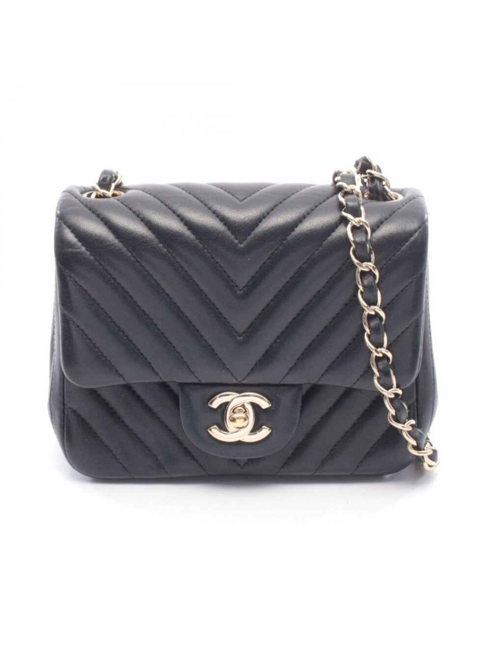 Chanel Shoulder Bag Chevron Stitch Mini Black Lambskin